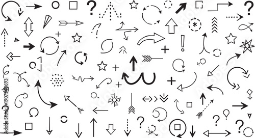 Black and white various arrows and symbols signs directional arrows