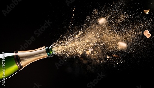Champagne Bottle Exploding On A Black Background
