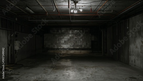 Light Fixture and Empty Space in a Basement Room With Concrete Walls and Floor