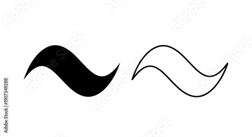 Vector tilde symbol set, black filled and outline wavy line, isolated on white