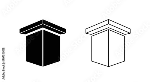 Black solid and outline isometric corner or column top vector icon set, architectural element isolated on white