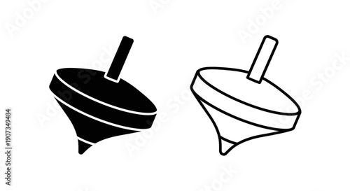 Black vector spinning top icon set, solid and outline style, isolated on white