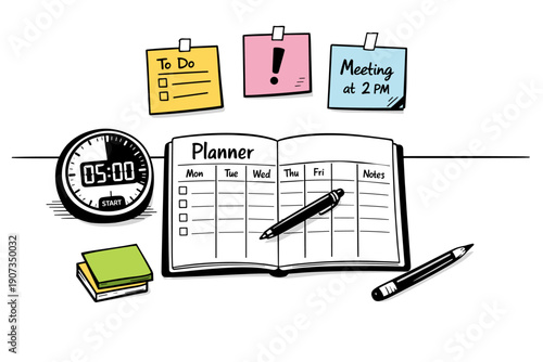 Daily planner and time management illustration with schedule, to do list and productivity planning concept