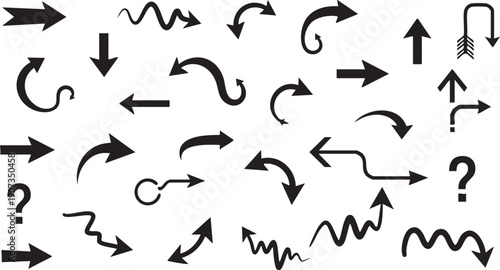 Black arrows and question marks on white background directional arrows symbols
