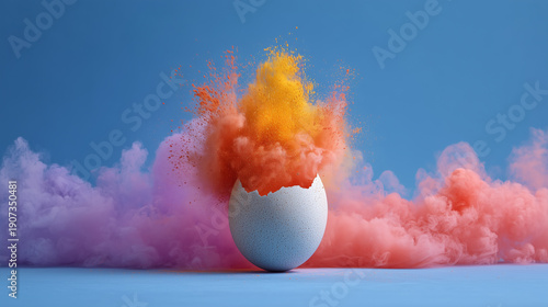 Minimal egg cracking with colorful powder burst