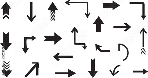 Black arrows on white background pointing different directions navigation symbols
