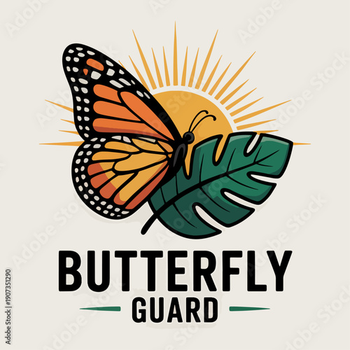 Vivid Butterfly Guard logo featuring a colorful monarch butterfly with strong design lines, symbolizing agility, transformation, defense, and natural beauty blended with artistic precision