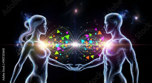 Synchronized Digital Resonance Between Two Glowing Ethereal Beings