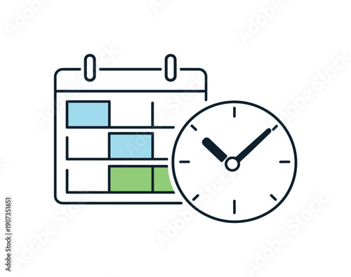 Focused time management and intentional scheduling in a modern professional routine where work is clearly structured, a segmented calendar block paired with a