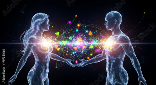 Synchronized Digital Resonance Between Two Glowing Ethereal Beings