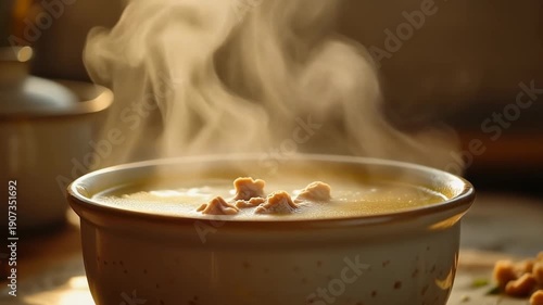 Steaming Bone Broth in Close-Up