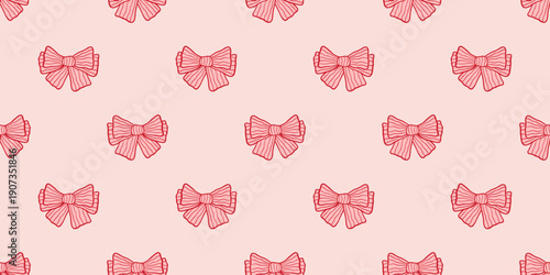 Vector whimsical seamless background with cute hand drawn bows. Soft coquette aesthetic for charming wallpaper, planner pages and textile design.