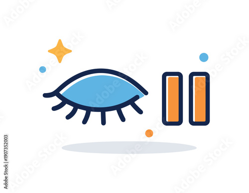 Everyday gentle eye relaxation and rest after routine visual effort at home or work, a closed eye icon paired with soft pause lines symbolizing short breaks and