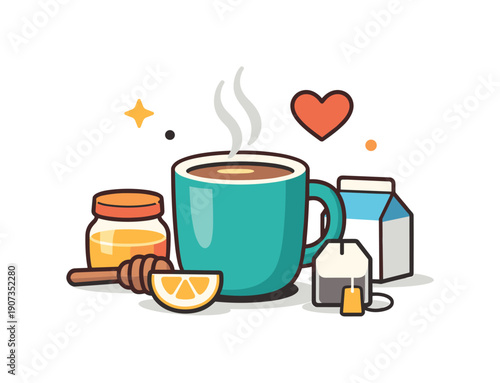 Morning Drink Ritual. Calm daily habit of preparing a simple and nourishing morning drink to start the day gently, a mug paired with a small heart icon