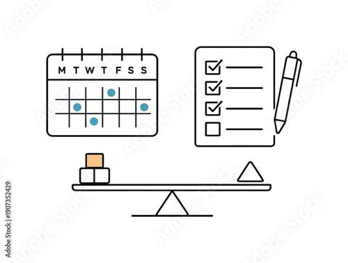 Calm weekly planning and workload balance in a modern professional routine where tasks feel organized and achievable, a simple calendar page paired with a