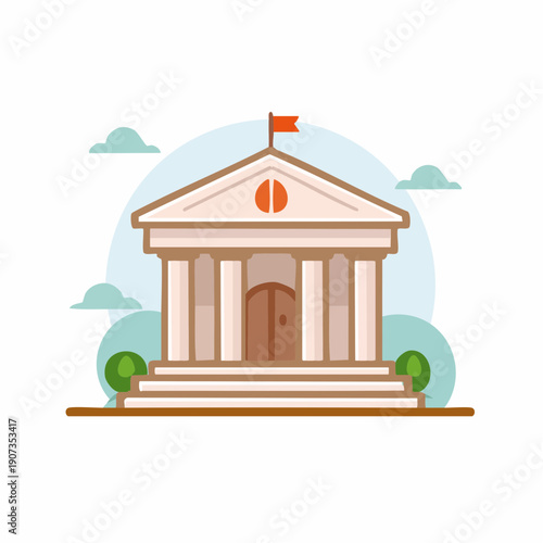 Vector Flat Design of Courthouse, Governmental Building, Historical Architecture