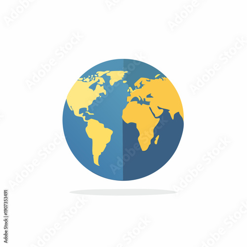 Illustrated globe graphic featuring continents with a flat design on a white background showing the world and geography