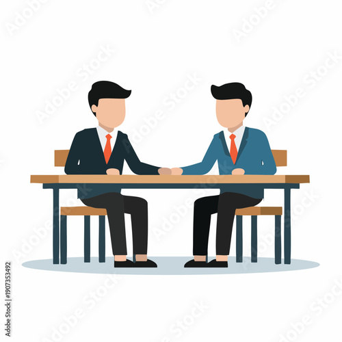 Business Meeting Illustration Two Men Shaking Hands Over Table Agreement Partnership Deal Collaboration Negotiation Success