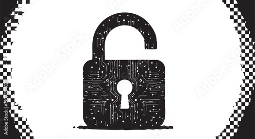 Black circuit board lock with pixelated border 1