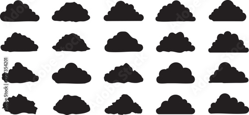 Black cloud silhouettes on white background black clouds cloud shapes 3 storm clouds