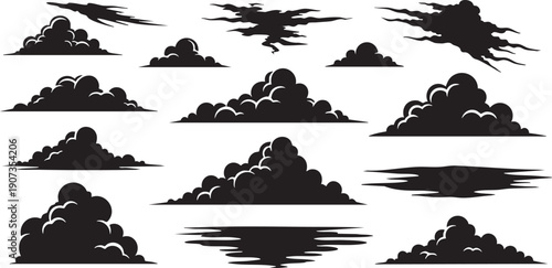 Black cloud silhouettes on white background black clouds cloud shapes stormy clouds
