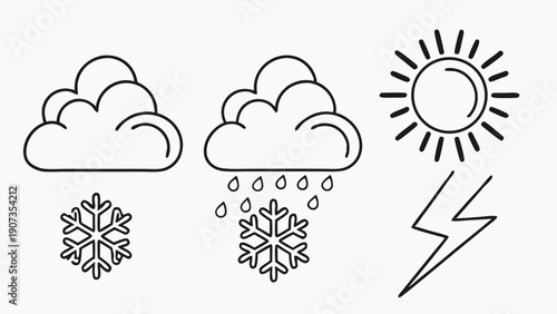 Weather Forecast Icons Set Snow Rain Sun Lightning for Seasonal App Design and Climate Reporting Graphics