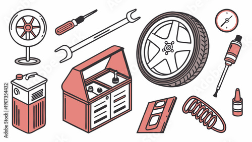 Automotive Repair Tools and Car Parts Collection for Garage Service Manuals Website Design Icons