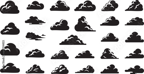 Black clouds on white background cloud shapes weather cloud silhouettes