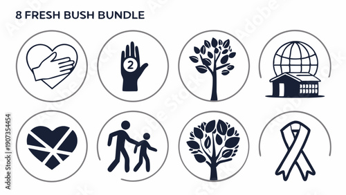 Eight Fresh Bush Bundle Icons for Charity Health Ecology Community Support Web Design Elements