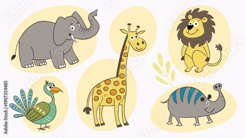 Cute Cartoon Safari Animals Collection for Childrens Book Illustration Educational Web Design Fun Learning Materials