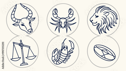 Astrology Zodiac Signs Icons Set Taurus Cancer Leo Libra Scorpio Capricorn for Horoscope Website Design