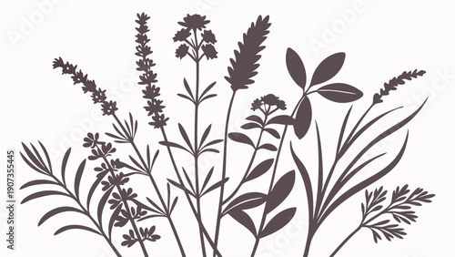 Elegant Botanical Silhouette Collection Herbs and Wildflowers for Wellness Branding Packaging Design Summer Garden Decor