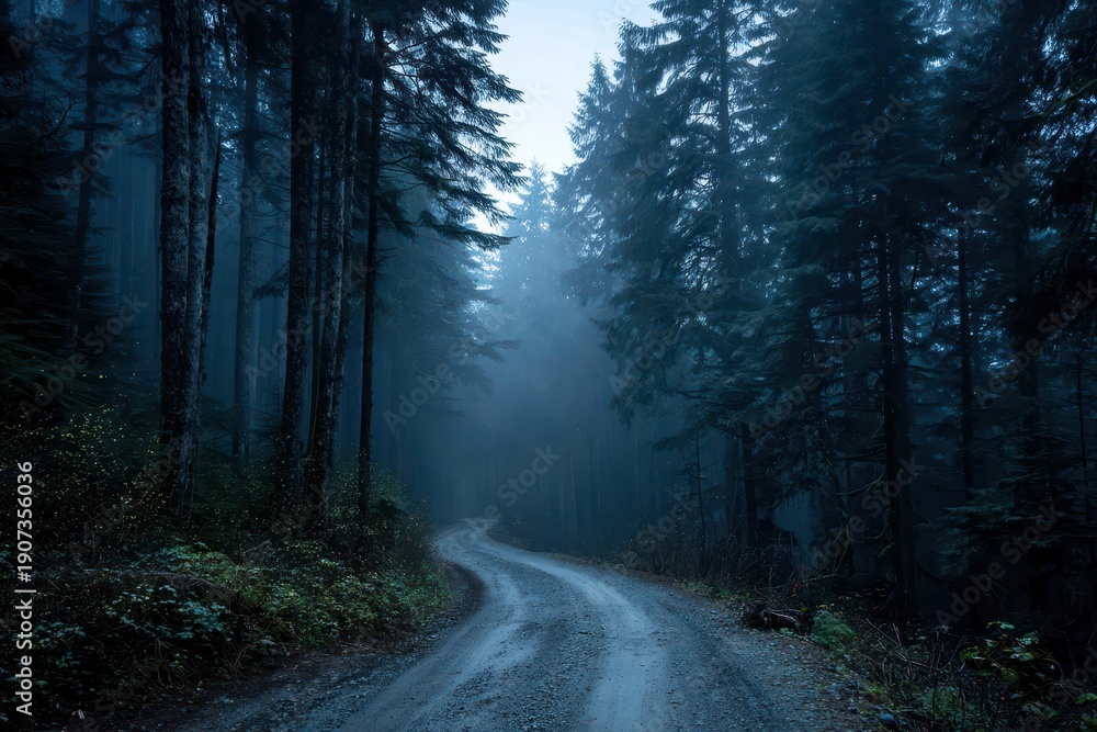 Obraz premium Moonlit Path Through a Dense Dark Forest