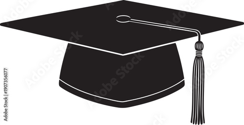 Black graduation cap with tassel mortarboard white background