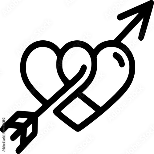 Hearts Entwined: An arrow pierces through two intertwined hearts, symbolizing love's enduring bond, affection, and passion. 