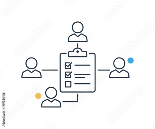 Aligned teamwork and shared responsibility in a collaborative business environment highlighting structure and trust, multiple user icons connected to a central