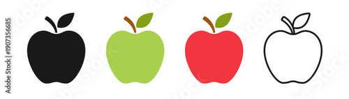 Apple icon. Silhouette apple icons isolated on white background. Shape fruit. Symbol of health nutrition. Outline pictogram. Simple object. Nutritious sweet taste. Logo for diet. Vector illustration