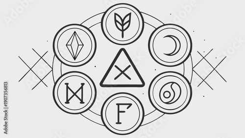 Mystical Esoteric Symbols Circle for Occult Ritual Magic Alchemy Tarot Design Element