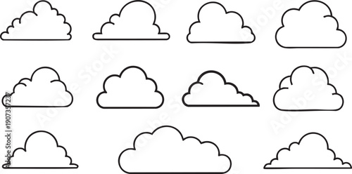 Black line drawn cloud shapes on white background clouds weather