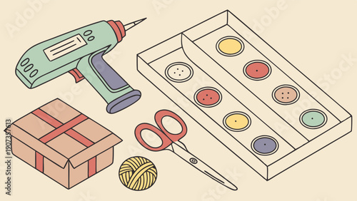 Craft Supplies Flat Lay for DIY Projects Handmade Gifts Sewing Hobbies Fun Creative Assembly Illustration