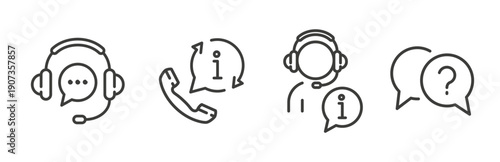 support icons, icon set of customer service, live chat, call center assistance, help desk, support hotline, line vector art