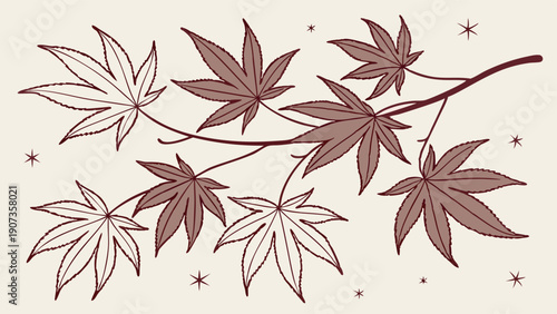 Autumn Maple Leaves Branch Vintage Illustration Design for Seasonal Greeting Cards Web Banners Fall Decor