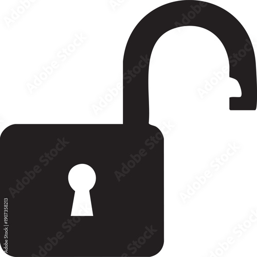 Black padlock with open shackle and keyhole