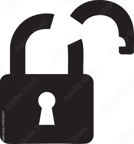 Black padlock with open shackle on white background open padlock keyhole