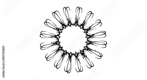 Modern minimalist flower sunburst teardrop design element black and white illustration