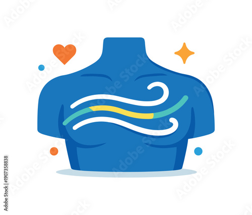 Everyday gentle care for relaxed breathing and chest comfort during calm home routines, a chest silhouette paired with soft airflow lines symbolizing ease and