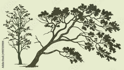 Wind Swept Tree Silhouettes Against Stormy Sky for Resilience and Endurance Design Projects