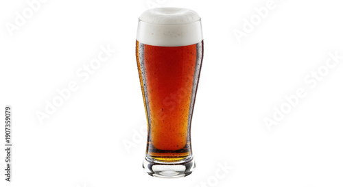 Bild auf Leinwand Refreshing amber beer with foam in a tall glass isolated PNG, alcoholic beverage