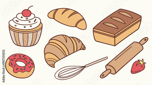 Delicious Bakery Icons for Cafe Menus Website Design Sweet Pastry Illustration for Food Bloggers