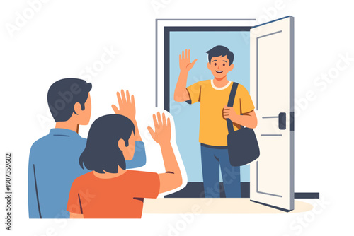 Family Saying Goodbye to Student Leaving Home for School, Study, or New Life Journey